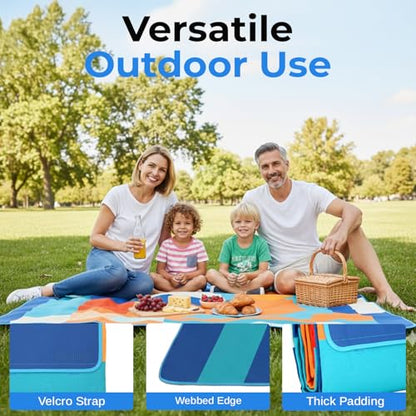 scuddles Extra Large Picnic Blanket – 60" x 80" Waterproof Outdoor Mat with Soft 3-Layer Comfort, Cozy Fleece Top, Foldable Design & Carry Strap for Beach, Camping, Parks & Hiking - color: Blue