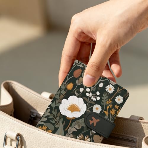 Passport Holder, Cute Travel Wallet Cover with RFID Blocking,flower - color: Q-Bud