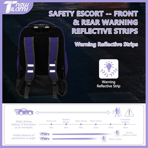 NEW TILAMI 18 Inch Rolling Backpack with Lunch Bag for Girls Boys School - color: Purple Sky