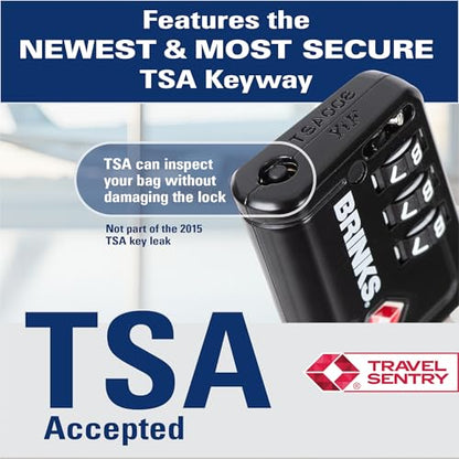 Brinks TSA Accepted Luggage Lock with 2.5" Cable Shackle, Black, 4-Pack - color: Black, size: 2.5" Shackle