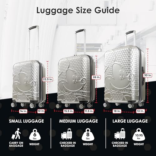 FUL Disney Mickey Mouse 3 Piece Rolling Luggage Set, Silver - color: Mickey Mouse - Silver, size: 22/26/30 Inch