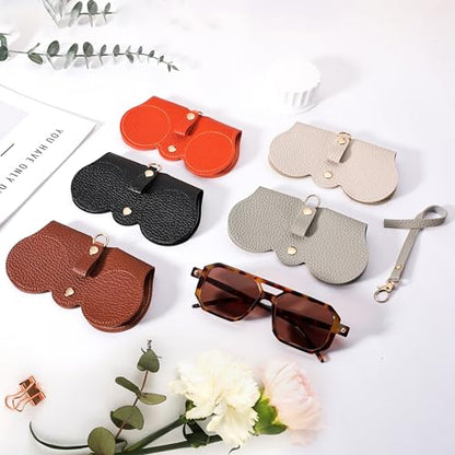 FEISEDY 2Pack Soft Leather Sunglass Bag, Portable Holder Eyeglasses Case - color: Grey + Brown