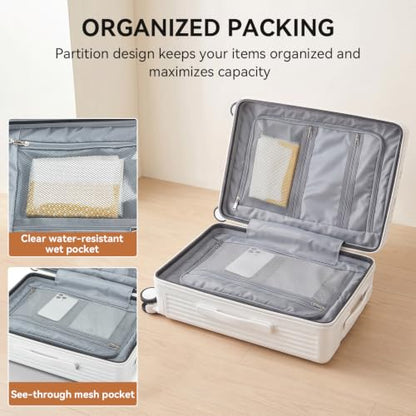 20Inch Carry On Luggage with Front Pocket and Cup Holder, White - color: White-SK, size: 20 Inch