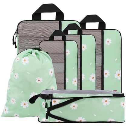 U+U 6 Set Compression Packing Cubes, Travel Organizers (Daisy) - color: Daisy, size: 6 Set