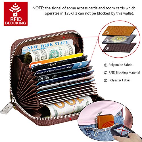 FurArt Zipper Wallet Women RFID Credit Card Holder keychain Wallet | ID Window RFID Blocking Compact Small business 15/16 slots - color: Brown