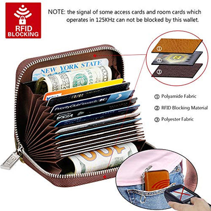 FurArt Zipper Wallet Women RFID Credit Card Holder keychain Wallet | ID Window RFID Blocking Compact Small business 15/16 slots - color: Brown