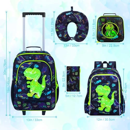 CCJPX 5PC Kids Luggage Set for Boys, Carry-on Suitcase 18" Dinosaur Black - color: Black Dinosaur 5pcs