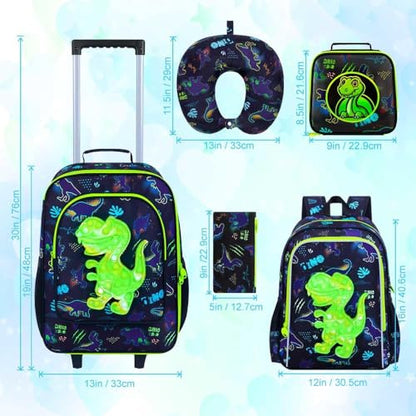 CCJPX 5PC Kids Luggage Set for Boys, Carry-on Suitcase 18" Dinosaur Black - color: Black Dinosaur 5pcs