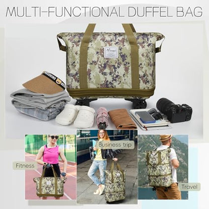 Duffel Bag with Wheels - Rolling Foldable Expandable Duffle Bag with Wheels for Travel, Rolling Luggage Carry On Bag with Wheels, Large Rolling Backpack Weekend Bags for Men Women (Camouflage) - color: Camouflage