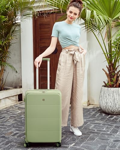 Hanke Expandable Medium Checked Luggage, 24 Inch Top Opening Suitcase - color: Bamboo Green, size: 24 Inch EXT
