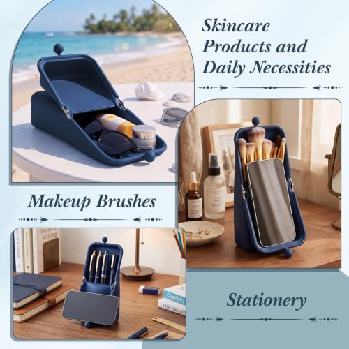 Kacctyen Makeup Brush Case Silicone Standing Makeup Brush Holder,Navy - color: Navy