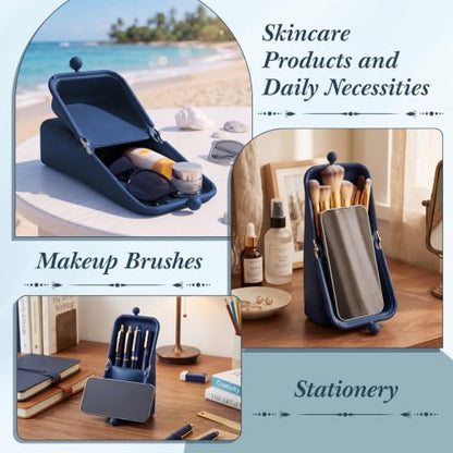 Kacctyen Makeup Brush Case Silicone Standing Makeup Brush Holder,Navy - color: Navy