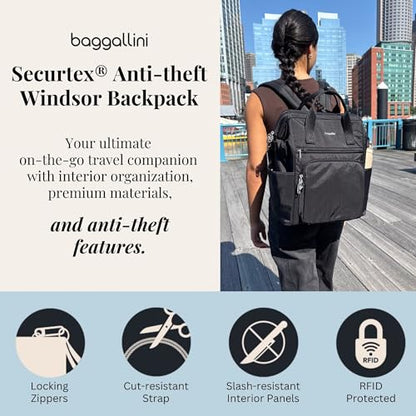 Baggallini Securtex Anti-Theft Windsor Backpack for Travel, Work & College, RFID & Locking Zipper, Up to 16" Laptop - color: Midnight Blossom Print