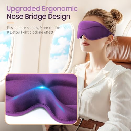 BeHoomi Sleep Mask, Premium Eye Mask for Sleeping, 3D Ergonomic Designed Sleeping Mask, Upgraded Light Blocking & Blindfold Sleep Masks for Women, Men (Purple) - color: Purple