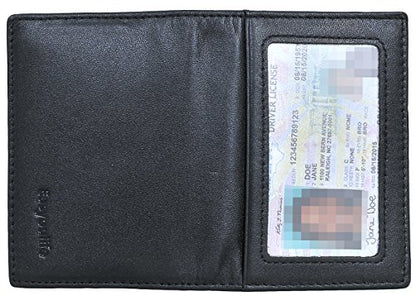 Easyoulife RFID Mens Slim Front Pocket Wallet Genuine Leather Bifold ID/Credit Card Holder - color: Black