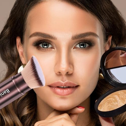 Makeup Brush Retractable Kabuki Face Brushes Portable Travel Blush Brush - style: Flat-Angle-Brown