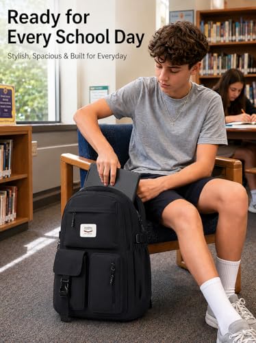 FIORETTO Backpack for School, Teen Girls & Women, School Bag Bookbag with Multi Pockets - color: Black