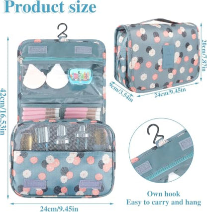 Hanging Toiletry Bag for Women, Portable Cosmetic Summer Beach Bag, Floral - color: Blue