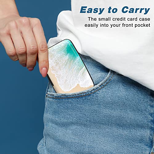 Credit Card Holder, Mini Aluminum Card Wallet RFID Blocking Slim Metal Hard Card Case for Women Men, Beach - color: Beach