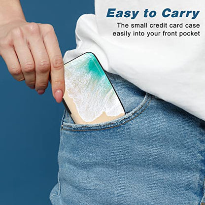 Credit Card Holder, Mini Aluminum Card Wallet RFID Blocking Slim Metal Hard Card Case for Women Men, Beach - color: Beach