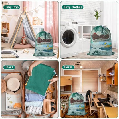 Windyun 9 Pcs Mesh Laundry Bags Drawstring Lockable Travel Storage, Green - color: Green