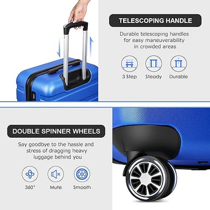 Luggage Sets Hardside Lightweight Suitcase with Spinner Wheels TSA Lock, 3-Piece Set (20/24/28) - color: Blue