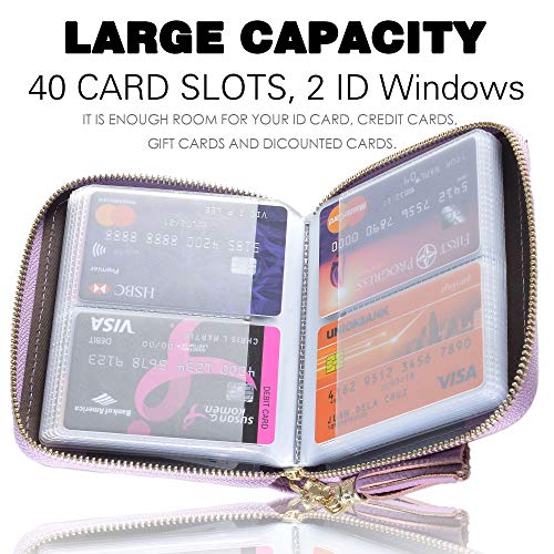 Easyoulife Womens Credit Card Holder Wallet Zip Leather Card Case RFID Blocking (Light Purple) - color: Light Purple