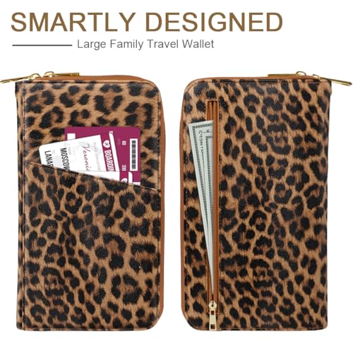 Family Passport Holder Wallet RFID Blocking Document Organizer - color: Leopard
