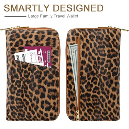 Family Passport Holder Wallet RFID Blocking Document Organizer - color: Leopard