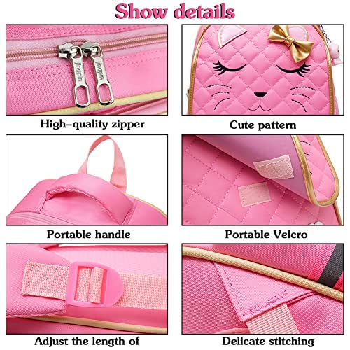 Cute Cat Pink School Backpack with Lunch Bag for 8-16 Year Old Girls, Elementary School Bags Bookbags for Kids - color: Hpcatpink-lunch