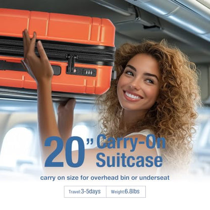 Carry On Luggage 22x14x9 Airline Approved,Hardside Suitcase,20 Inch,Orange - color: Orange