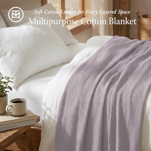 Threadmill Luxury 100% Cotton Twin Herringbone Blanket, Lilac - color: Lilac, size: Twin (68" x 92")