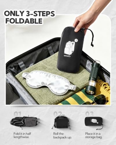 WATERFLY Packable Hiking Backpack, 20L Small Lightweight Foldable Daypack - color: Black