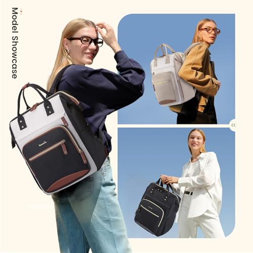 LOVEVOOK Laptop Backpack Women, 15.6 Inch Work Backpack - color: Beige-black, size: 17.3INCH