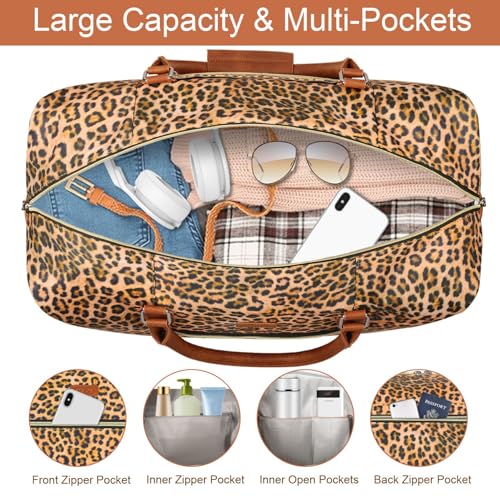 ITIEZY Weekender Bag for Women 21.5" Travel Duffel Large Carry On Bag 3PCS - color: 4-Leopard print