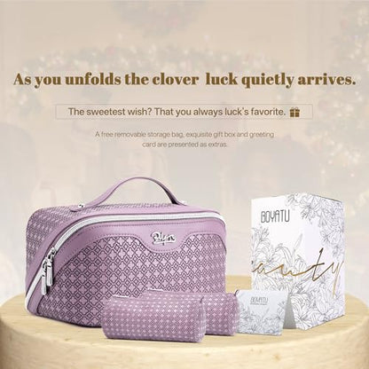 BOYATU Travel Makeup Bag for Women: Four Leaf Clover 3 Pcs Set Cosmetic Bag - color: M-02Purple