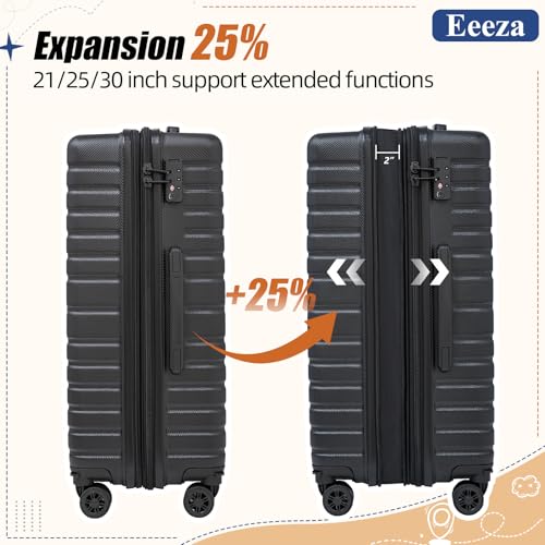 Eeeza Luggage Sets 5 Piece,Hardside Expandable Durable Luggage,21"/25"/30" - color: Black