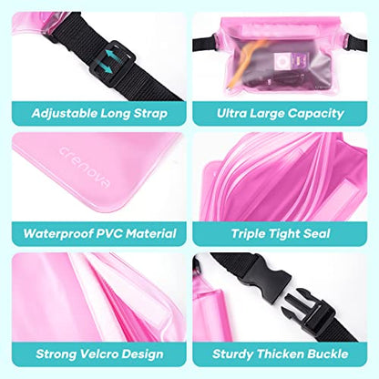 Waterproof Bag Fanny Packs for Women, Floating Beach Bags 2PCS - color: Pink & Clear