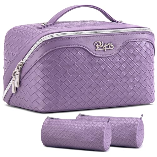 BOYATU Travel Makeup Bag Cosmetic Bags for Women: 3 Pcs Set Make up Bag - color: L01 Purple