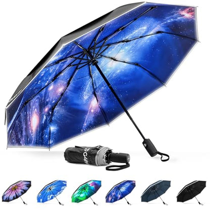 G4Free 42 Inch Eco Windproof Umbrella for Rain Strong Compact Umbrellas - color: Black/Interstellar