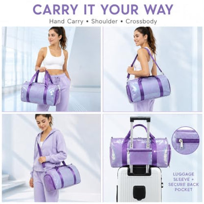 Dance Bag, Gym Bag for Girls, Kids Duffle Bag with Shoe & Wet Compartments - color: Purple