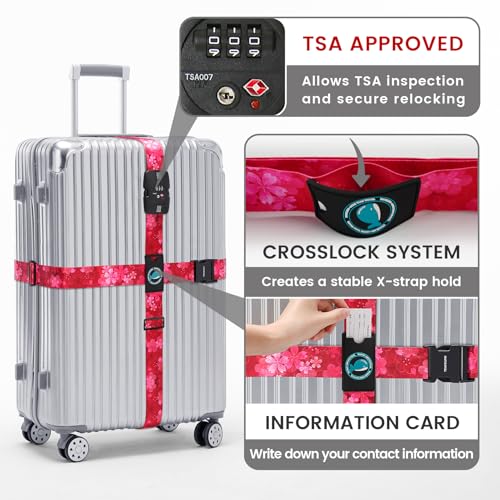 Travelkin Luggage Straps TSA Approved, Suitcase Straps with TSA Lock - color: Sakura