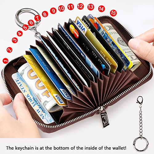 FurArt Zipper Wallet Women RFID Credit Card Holder keychain Wallet | ID Window RFID Blocking Compact Small business 15/16 slots - color: Black