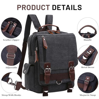 mygreen Canvas Cross Body Messenger Bag Shoulder Sling Backpack Travel Rucksack - color: Black-zipper Shoulder