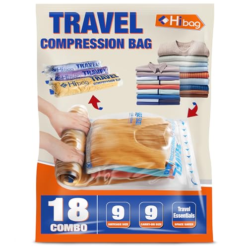 18 Compression Bags for Travel Essentials, Vacuum Packing Space Saver Bags for Cruise Accessories (18-Travel) - size: 18-Pack