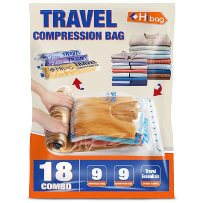 18 Compression Bags for Travel Essentials, Vacuum Packing Space Saver Bags for Cruise Accessories (18-Travel) - size: 18-Pack