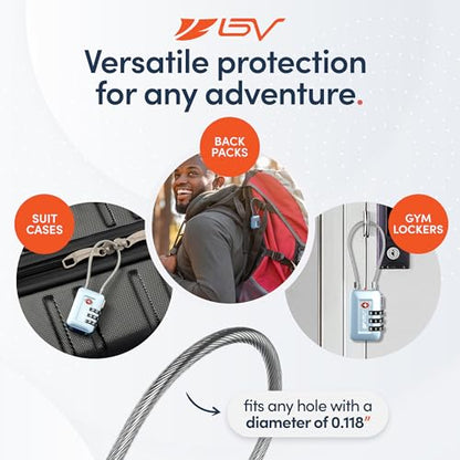 BV Luggage Locks TSA Accepted, Travel Sentry Approved 3-Digit Combination Suitcase Locks with Open Alert & Flexible Cable for Travel, Backpacks, Lockers, Cases, Arctic Blue, 2 Pack - color: Arctic Blue 2-Pack