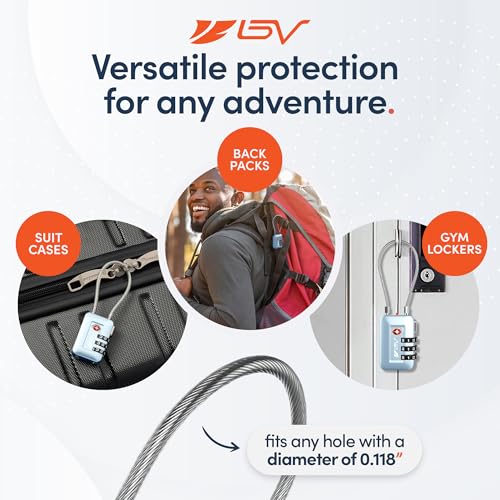 BV Luggage Locks TSA Accepted, Travel Sentry Approved 3-Digit Combination Suitcase Locks with Open Alert & Flexible Cable for Travel, Backpacks, Lockers, Cases, Arctic Blue, 4 Pack - color: Arctic Blue 4-Pack