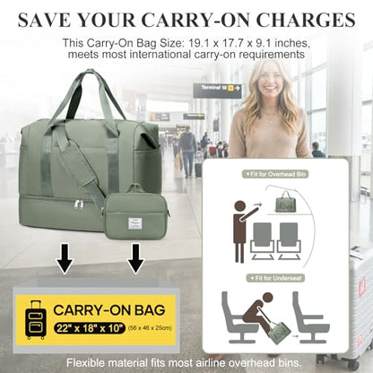 Travel Duffel Bag,Overnight Weekender Bags for Women with Shoe Compartment - color: Green