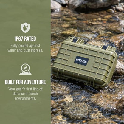 MEIJIA Portable All Weather Waterproof Protective Hard Case, Small Camera Case,Dry Case with Customizable Foam,Fit Use of Drones, Camera,Equipments, 11.65 ”x8.35”x3.78” - color: Green